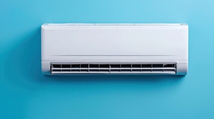 A sleek wall-mounted air conditioner against a vibrant blue background.