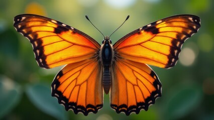 Obraz premium A real butterfly with vibrant orange wings and black edges, showcasing intricate patterns.