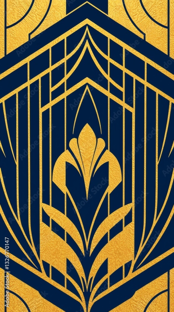 Poster a unique art deco design with intricate geometric patterns and gold accents