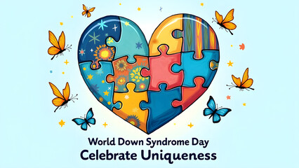 A beautiful poster design on a blue background created for world down syndrome day 2025