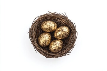 Fototapeta premium Golden Eggs in Bird Nest on White Background (1)