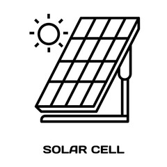 Solar Cell Icon – Renewable Energy Symbol editable stroke outline icon isolated on white background flat vector illustration, black outline, Pixel perfect