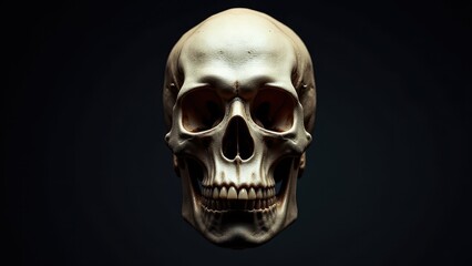Skull of a gorilla on a dark background.
