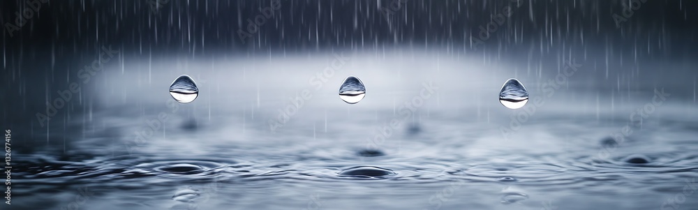 Aufkleber raindrops falling on a surface create a serene, calming atmosphere.