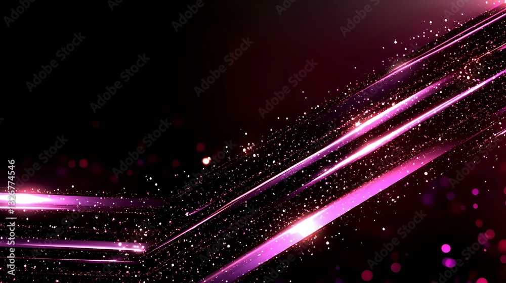 Poster diagonal pink light streaks with glowing particles and bokeh effects on dark background create dynam