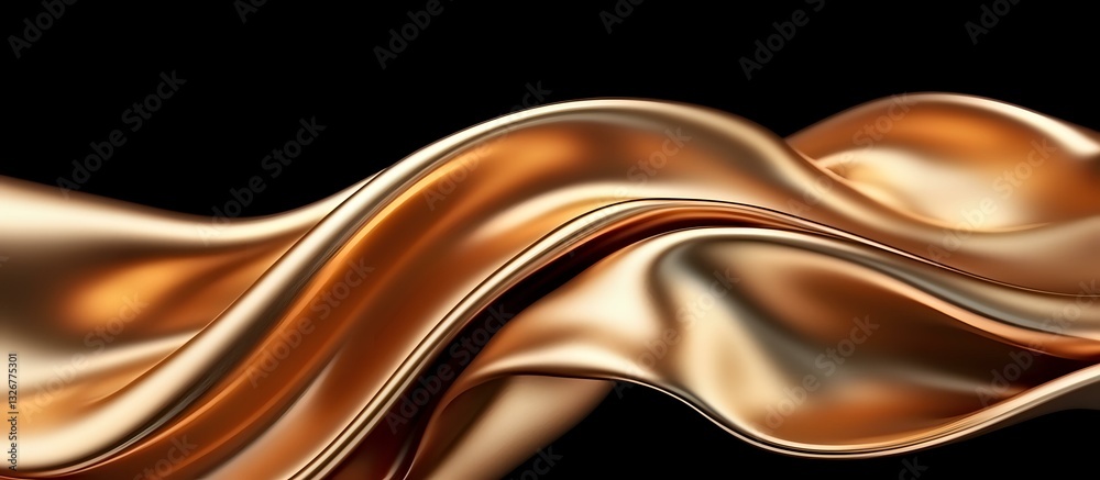 Poster luxurious flowing copper metallic waves create elegant abstract background with smooth glossy curves
