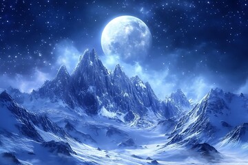 moon’s shining light gently glides across noble mountain grounds creating a mesmerizing allure of unearthly grace
