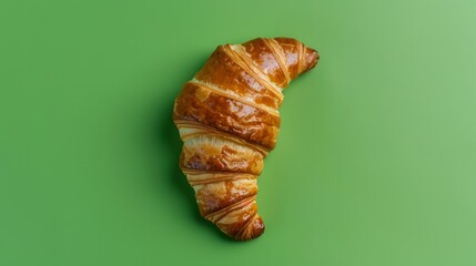 Flaky Croissant Pastry on Green Background with Clean Lines and Delicate Texture