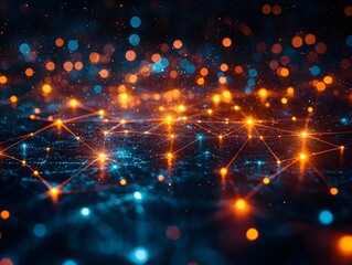 Fototapeta premium Vibrant Coworking Space with Glowing Lines Connecting Individuals Symbolizing the Flow of Innovative Business Ideas