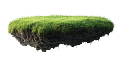 Floating Island Oasis: An isolated, surreal landscape with a self-contained patch of vibrant green grass floats in mid-air, offering a sense of wonder and fantasy.