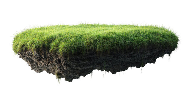 Floating Island Oasis: An isolated, surreal landscape with a self-contained patch of vibrant green grass floats in mid-air, offering a sense of wonder and fantasy.