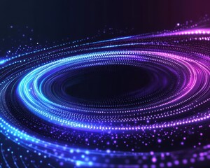 Cybernetic vortex with spiraling neon light particles, futuristic abstract background