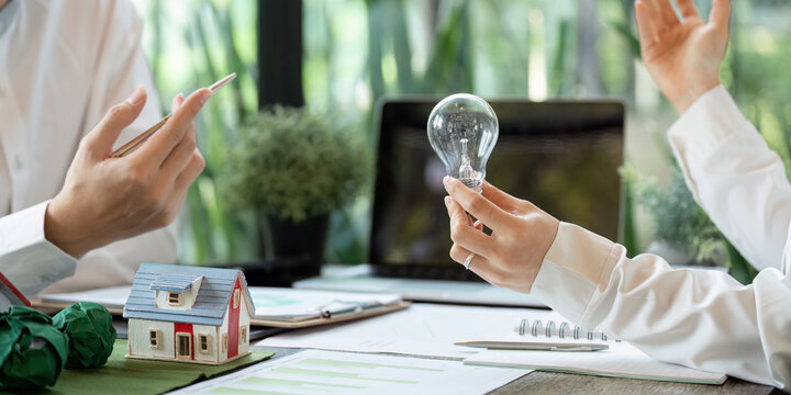 Energy Efficiency and Eco-Design. A discussion on sustainable energy solutions featuring a light bulb innovation.