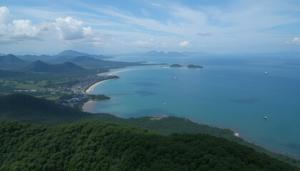 Obraz premium Aerial View: Coastal Mountains & Turquoise Bay