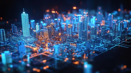 A 3D holographic urban planning concept showcasing AI-enhanced city growth