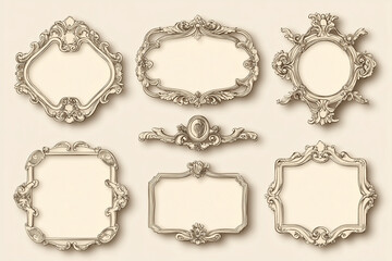 Old fashioned die-cut frame contour collection. Vintage vector shapes for retro style ticket, Christmas gift tag, greeting card frame, cardboard die cut knife pattern. Victorian style tag templates.