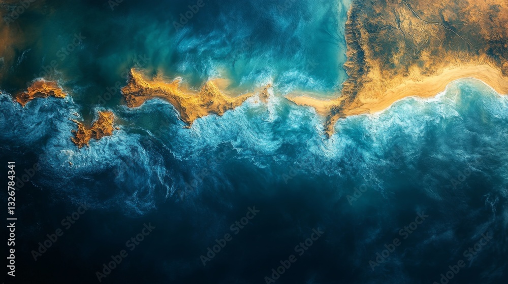 Poster Monitoring the interaction between ocean and land, this satellite captures the stunning coastal contours and dynamic water patterns, revealing significant geographical features.