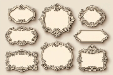 Old fashioned die-cut frame contour collection. Vintage vector shapes for retro style ticket, Christmas gift tag, greeting card frame, cardboard die cut knife pattern. Victorian style tag templates.