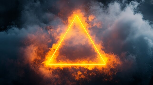Vivid Neon Triangle Lighting Up the Dramatic Cloudy Sky in an Artistic Display of Illumination