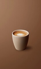 Smooth cortado served in ivory cup against muted light brown background perfect for morning enjoyment