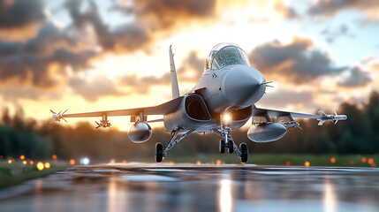 Fighter pilot action in cutting-edge aircraft cockpit at sunset aviation content dynamic environment thrilling experience