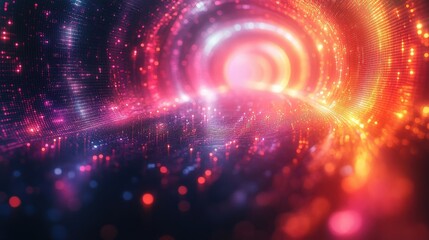 Abstract Digital Tunnel Of Light With Colorful Particles and Dynamic Energy