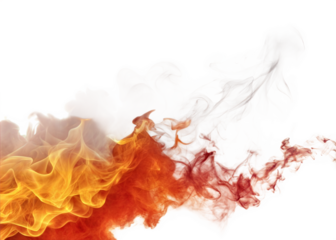 Fire flames and smoke on transparent Background. Burning Flames with Smoke. Hot Fiery Flames and Smoke Effect.