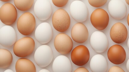 Variety of eggs in different colors and textures