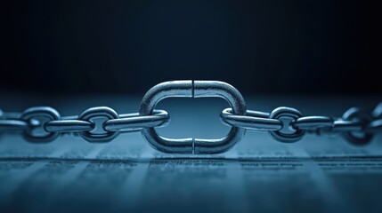 Obraz premium Close-up of a broken metal chain link on a dark surface