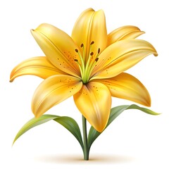 Golden Yellow Lily Flower Illustration on White Background