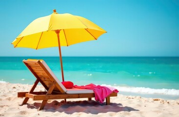 beach chair and umbrella on the beach