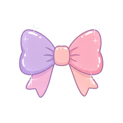 Kawaii Bow in soft purple and pink tones Soft Pastel Aesthetic with a glossy finish and elegant design on a transparent background.