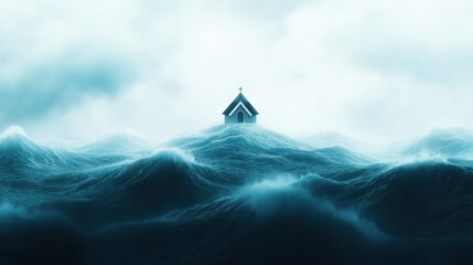 Sea church and waves