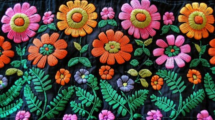 Colorful embroidered floral border