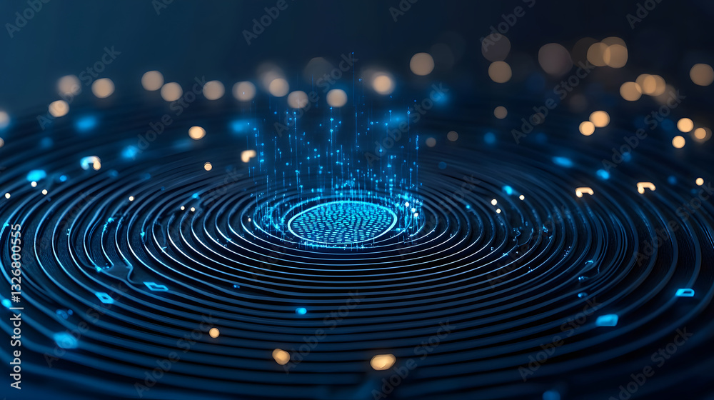 Poster A mesmerizing blue digital ripple effect with shimmering light, creating an abstract sense of movement and depth