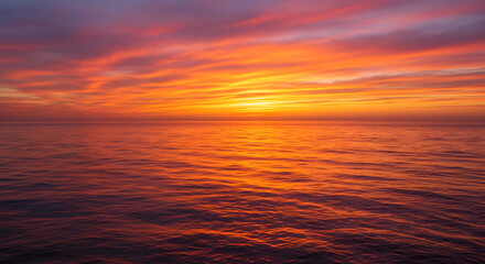 A stunning sunset over the ocean, with warm orange and pink hues reflecting on the water.