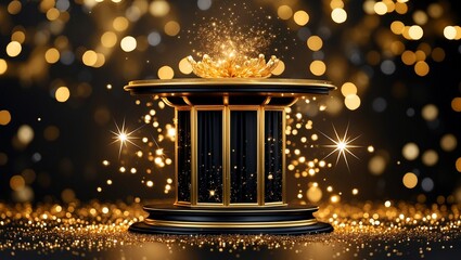 Elegant black and gold podium with sparkling accents