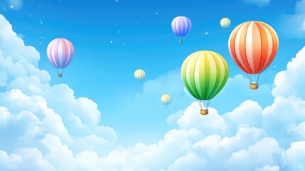 Obraz premium A clear, serene sky with balloons drifting upwards, offering a peaceful background for creative design projects.