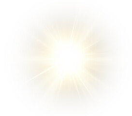 radiant sunlight effect featuring golden beams, glowing sparkles, and warm halo flares. Perfect for sunrise scenes, cosmic designs, energy bursts, and magical abstract backgrounds. Vector PNG