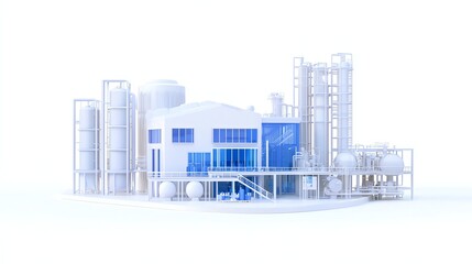 A modern industrial facility depicted on a white isolated background, showcasing innovative architecture and advanced manufacturing technology.