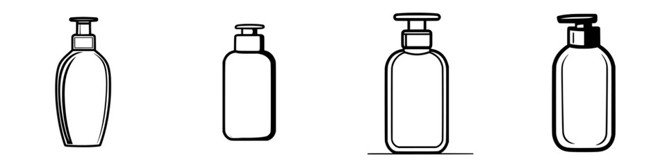 Different styles of cosmetic bottles displayed in a minimalist design on an isolated background