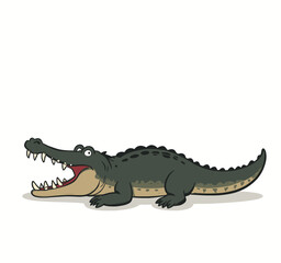 Naklejka premium Cartoon alligator with open jaws and sharp teeth