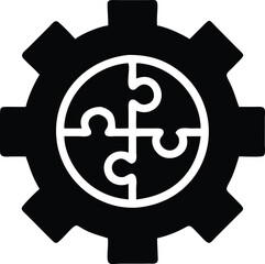 Minimalist gear and puzzle icon representing problem-solving