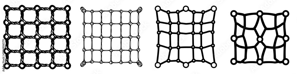 Poster various designs of network structures illustrating different mesh patterns and connections in engine