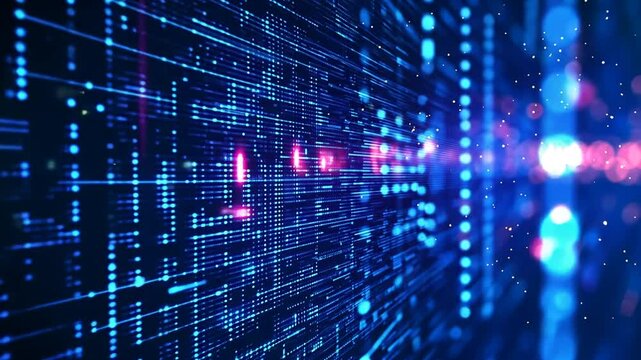 Dynamic blue futuristic digital matrix background with glowing dots and lines