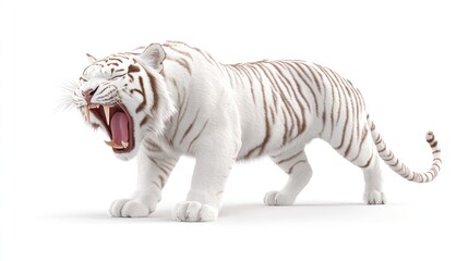 Obraz premium Majestic White Tiger Roaring, A 3D Render of a Powerful Big Cat