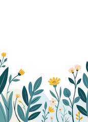 Floral illustration with yellow flowers and teal leaves