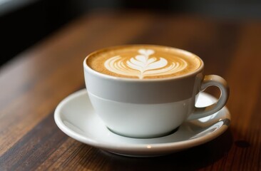 Fototapeta premium Creating beautiful coffee art in a cozy cafe setting during the morning