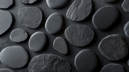 Black stone with grey cement texture, clean and minimal flat lay composition, conveying simplicity and modern elegance.