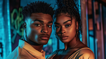 Obraz premium Movie Poster of a Young Black Man and Woman, Club Owners in Atlanta